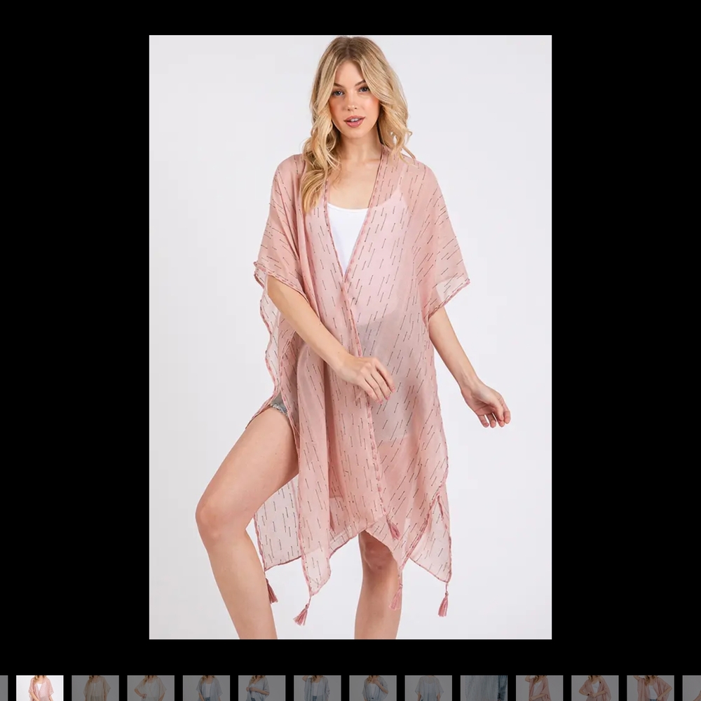 Pink Asymmetrical Swim Coverup with Flowing Sleeves